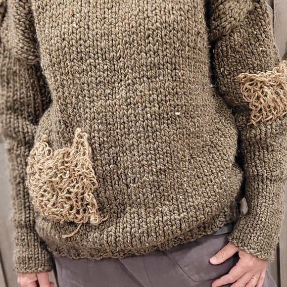 Wool winter set, sweater, hat and scarf, Barley color, hand knititted - Picture 12 of 16